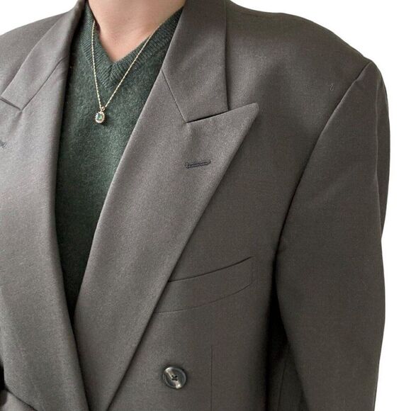 Vintage Mens Burberry 100% Wool Brown Double Breasted Dark Academia Blazer 46R - Picture 12 of 12